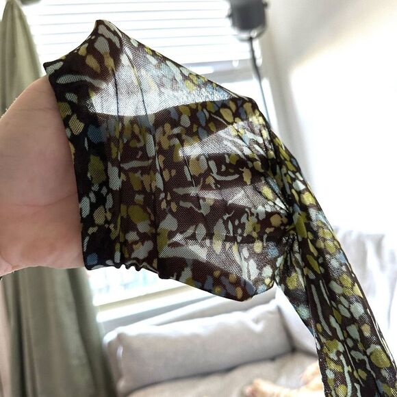 Josephine Chaus‎ Women 8 Nylon Ruched Top Forest Fairy Sheer Earthy Mesh - Picture 9 of 11